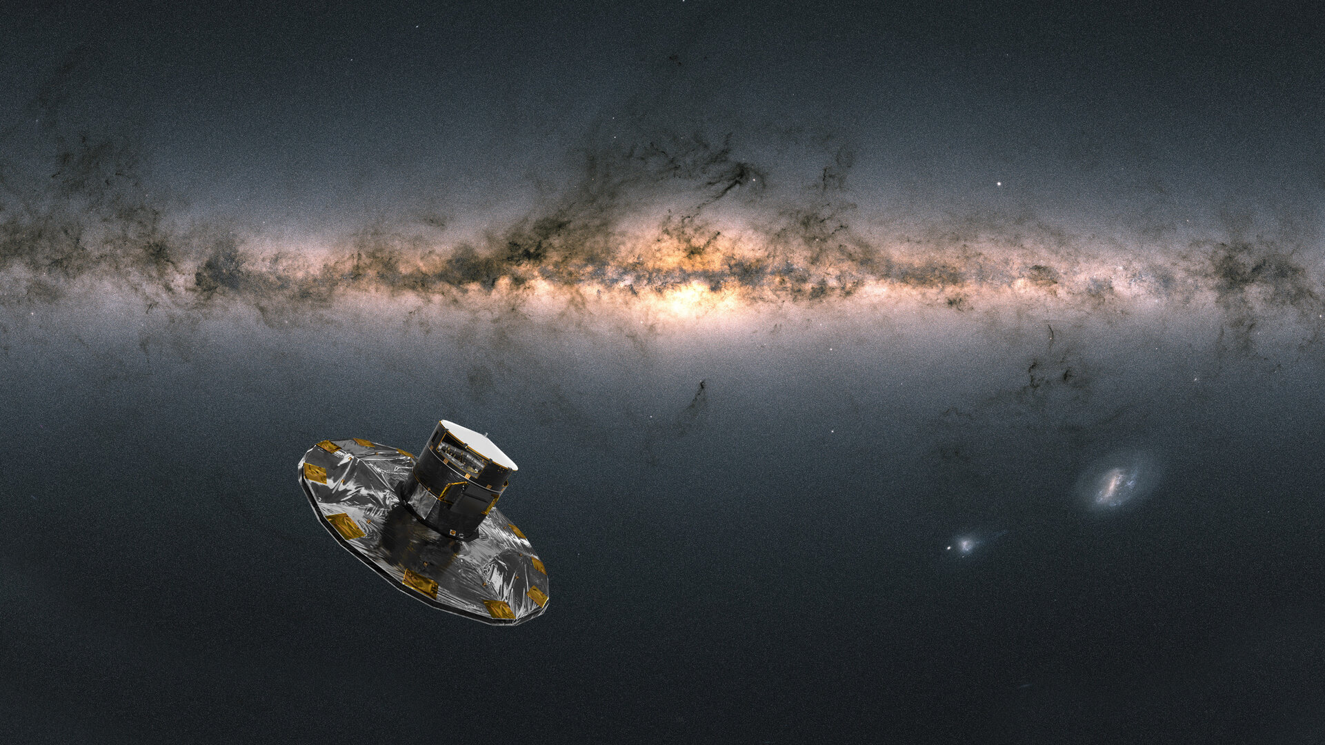 Artist impression of ESA's Gaia satellite observing the Milky Way.