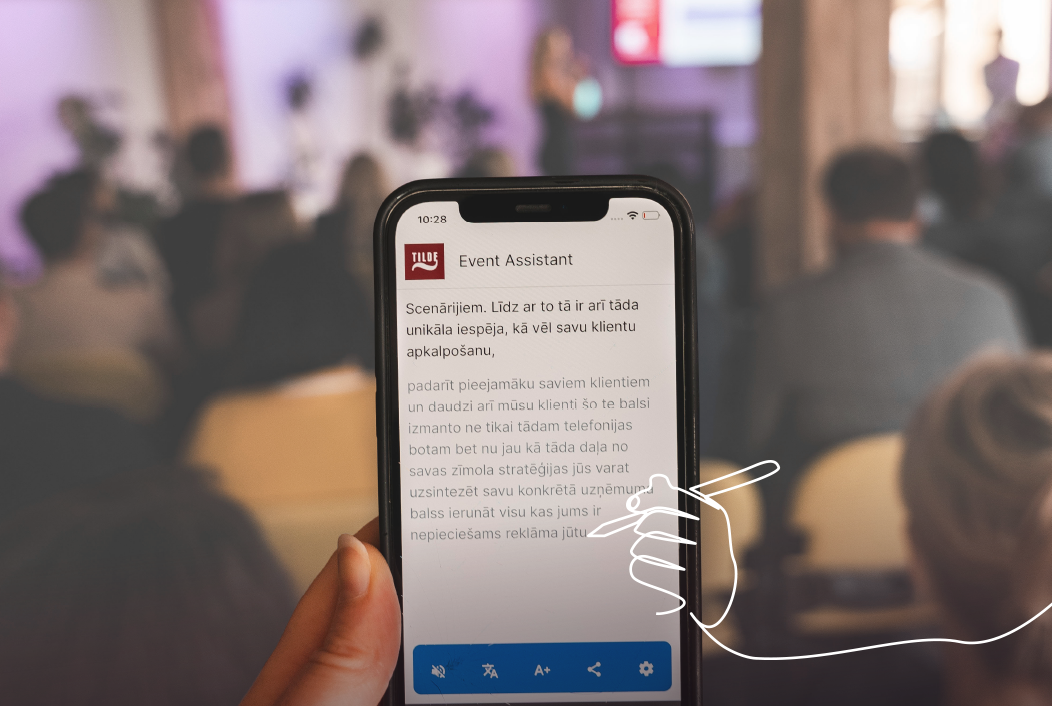 Tilde Event Assistant in action, transcribing and translating at an event