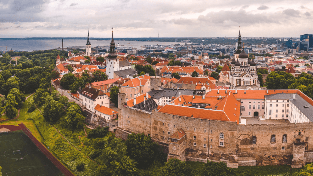 Title image with Tallinn, Estonia panoramic view